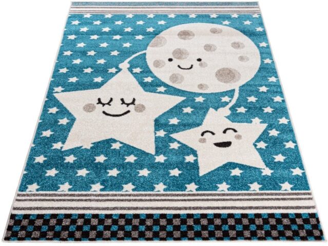 Dywan dziecięcy z księżycem i gwiazdkami niebieski