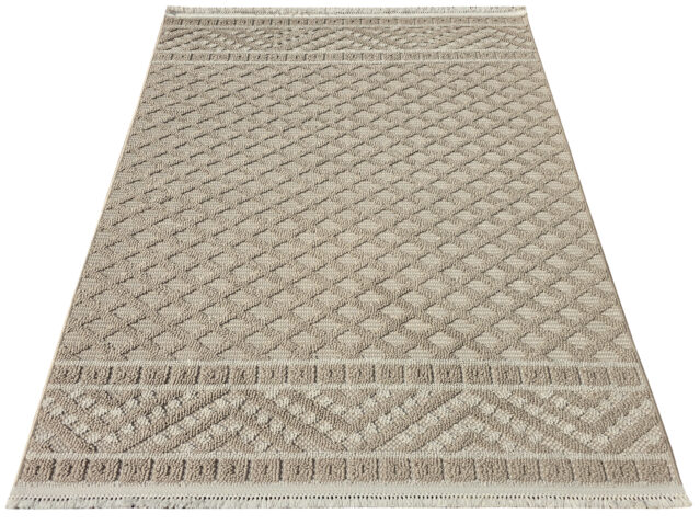 Dywan pętelkowy boucle beżowy z frędzlami